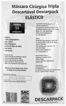 Máscara Descartável Tripla Proteção Clip Nasal 50 Unidades